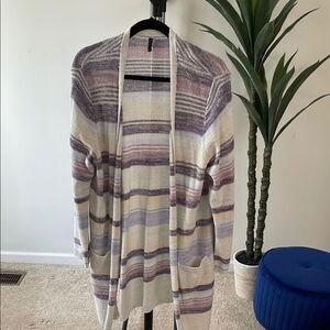 North RiverStriped Women's cardigan long Sweater - Purple and Cream